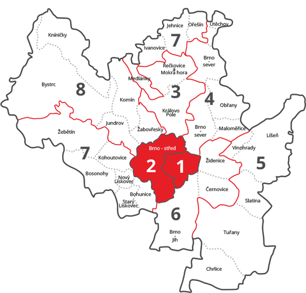 brno mapa BKOM   Mapa obvodů   vyřízení dle městských částí brno mapa